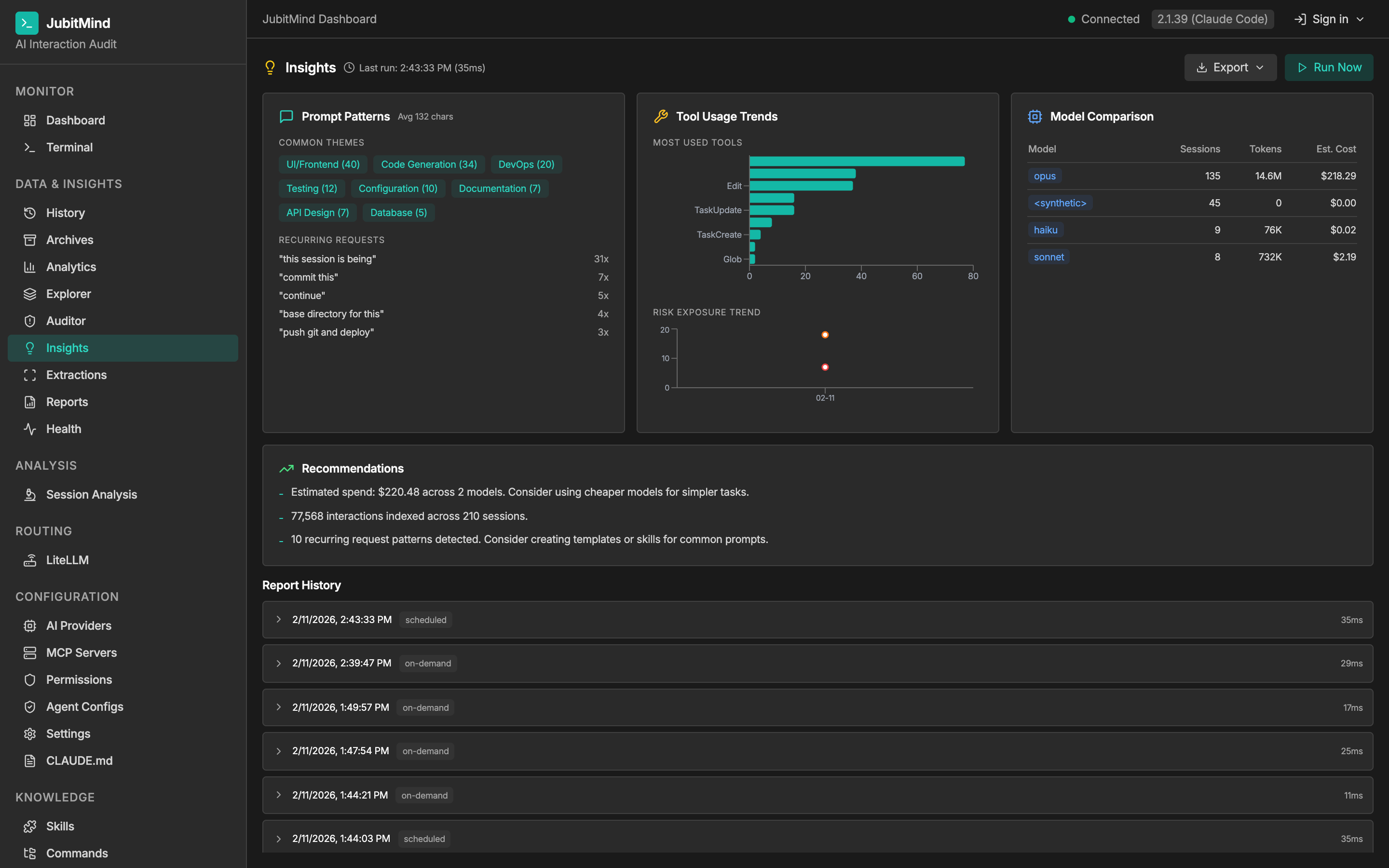 JubitMind Insights — prompt pattern analysis and trends